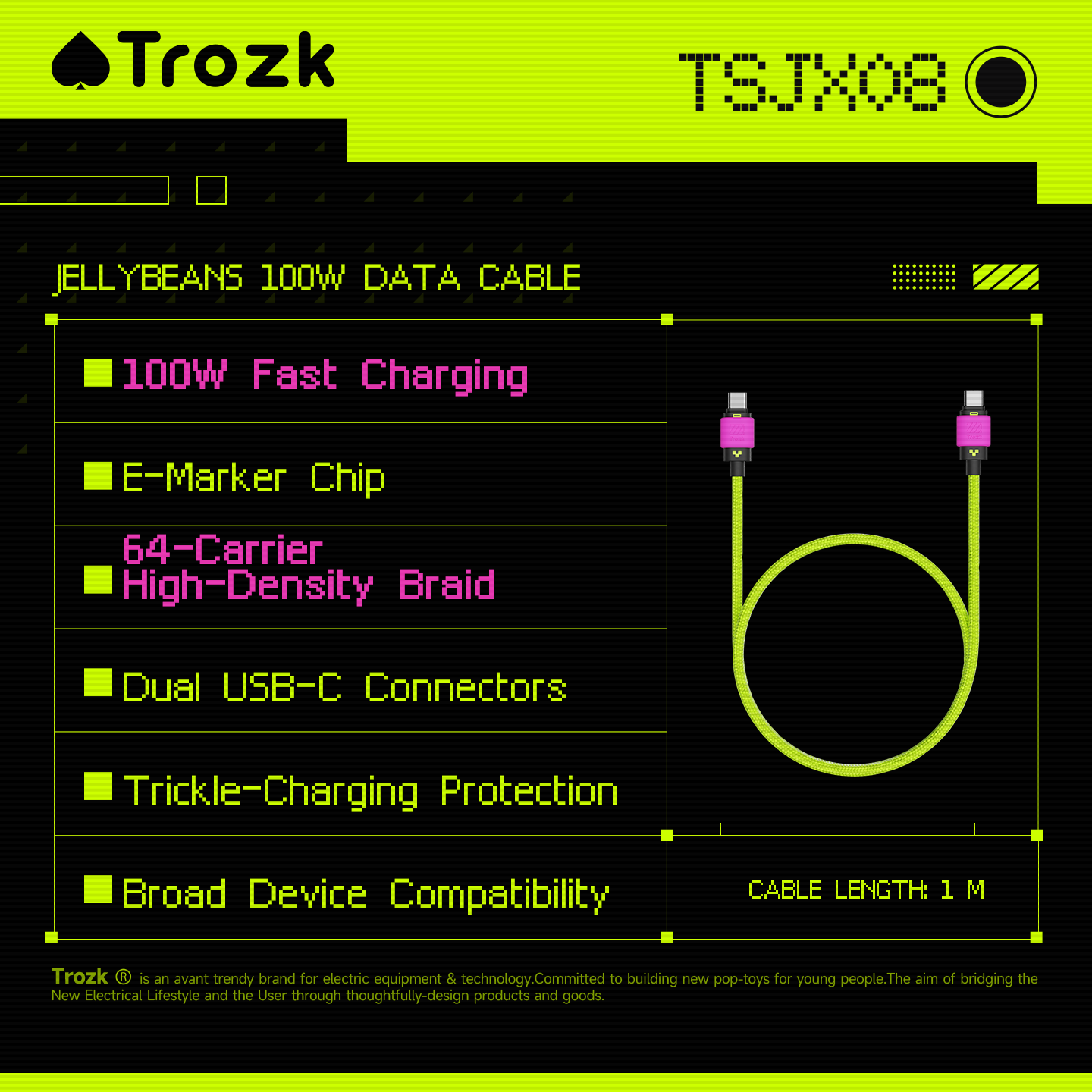 Jellybeans 100W USB-C Data Cable
