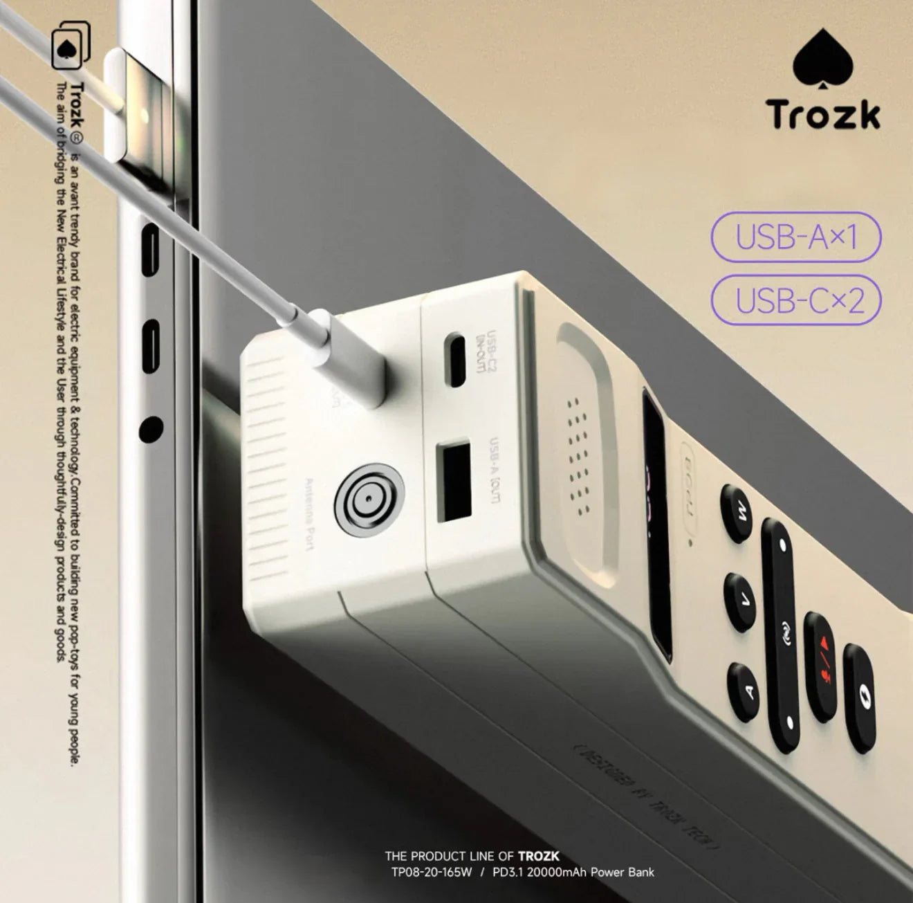 Trozk Retro Brick Phone Power Bank | 165W PD3.1 Walkie-Talkie Charger